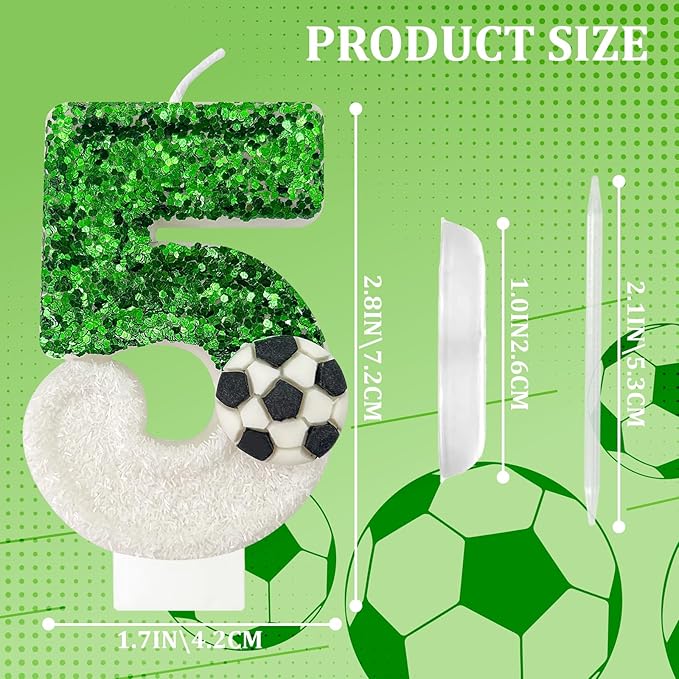 Soccer Birthday Candles Cake Topper for Girl and Boy, Wedding Cakes, Anniversaries, Party Celebrations, Birthday Decorations (Green White, 15)