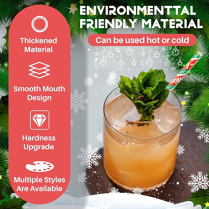 MAQIHAN 100pcs Christmas Drinking Straws - Cocktail Straws Small Colourful Agave Kraft Paper Straws Bulk, for Coffee, Milk, Juice, Cocktial and Suit for Christmas, Birthday Parties, Weddings.