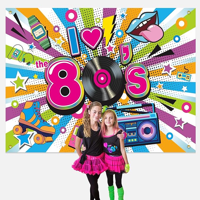 80s Party Decorations Backdrop Extra Large Fabric I Love The 80s Hip Hop Party Banner 1980 Birthday Party Photo Booth Background Supplies for Adult (70.8x43.3 Inch)
