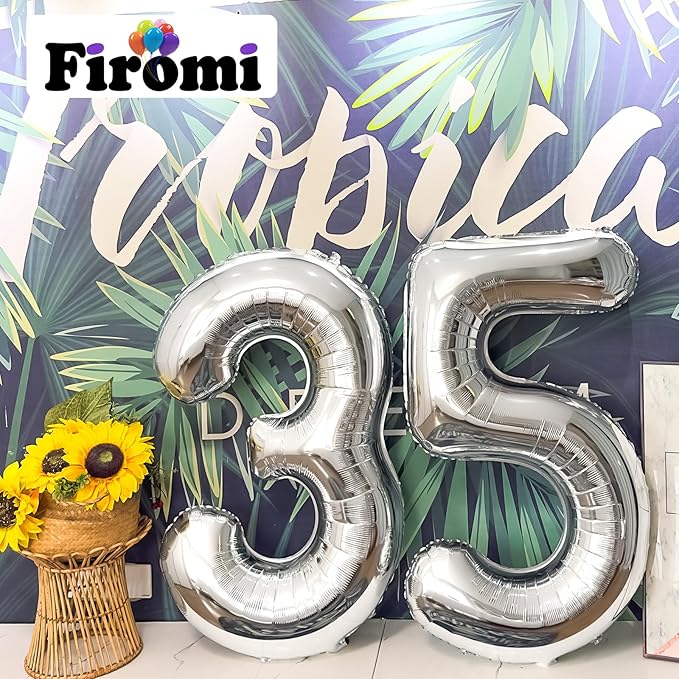 FIROMI 35 Number Balloons Silver Big Giant Jumbo Huge Foil Mylar 35 Balloon Numbers for 35th Birthday Party Anniversary Events Decorations 40-inches