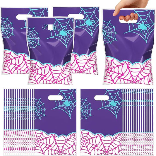 Eccliy 30 Pcs Spider Party Favors Bags Purple Spider Web Cartoon Candy Gift Bags for Theme Party Decorations Goodie Supplies