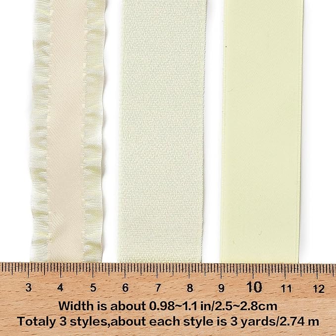 BEEFLYING 3 Styles Yellow Wire Edged Ribbons for Gift Wrapping, 25~28mm×2.7m Fabric Ribbons Satin Ribbons for Wedding Party Decoration Hair Bows Flower Bounquet Sewing and Craft 9 Yards