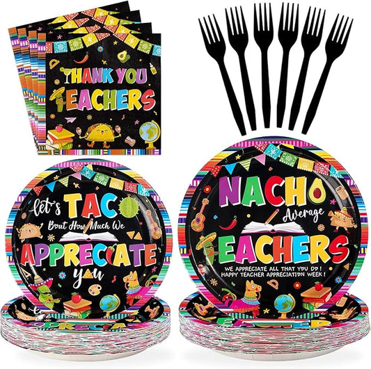 96Pcs Mexican Teacher Appreciation Decorations Nacho Average Teachers Plates and Napkins Funny Teacher Appreciation Decorations for Thank You Teachers Staff Welcome Party Supplies Serves 24