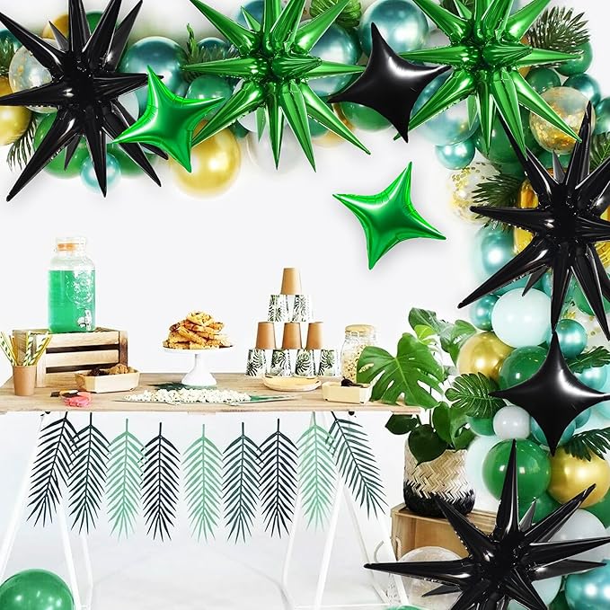 TONIFUL 22Inch 18Pcs Black Green Large Explosion Star Mylar Balloons and 10Inch Four Pointed Star Balloons Set for Christmas New Year Birthday Wedding Bridal Shower Anniversary Photo Booth Supplies