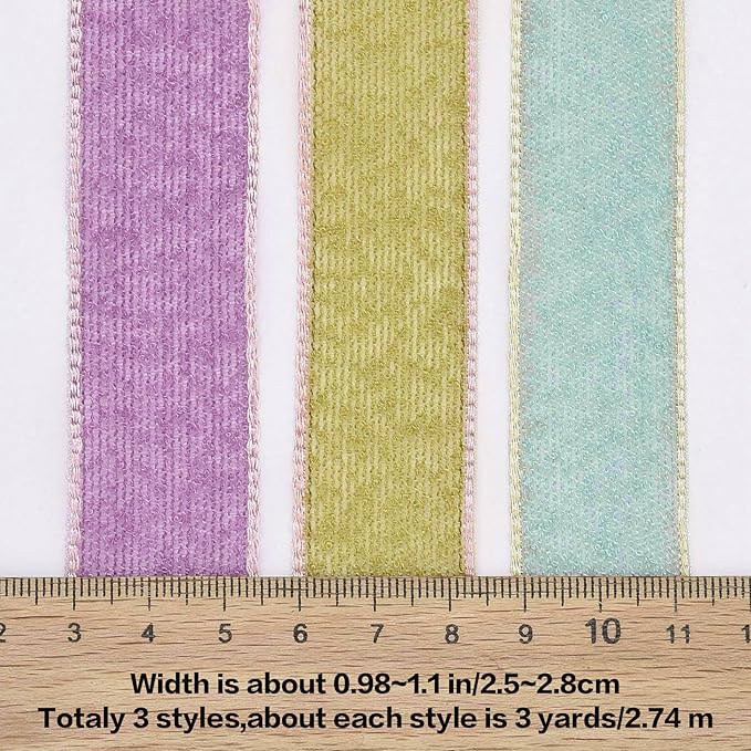 BEEFLYING 3 Styles Wire Edged Ribbons for Gift Wrapping, 25~28mm×2.7m Fabric Ribbons Guipure Ribbons for Wedding Party Decoration Hair Bows Flower Bounquet Sewing and Craft, 9 Yards