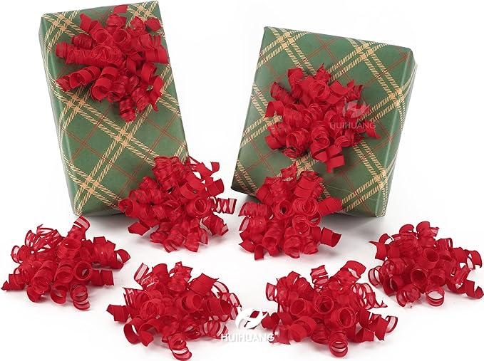 HUIHUANG Red Bows for Gift Wrapping Christmas Gift Bows 5 inch x 8 Counts Self-Adhesive Curly Ribbon Bow for Presents, Paper Bag, Party Favors, Wrapping Accessories, Holiday Wedding Decoration