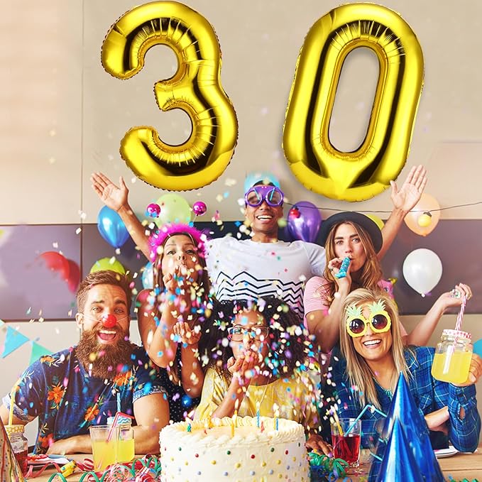 Gejoy 40 Inch Number 30 Balloons Jumbo 30 Foil Giant Number 30 Balloons for 30th Birthday Party Decorations and Rip to My 20s Anniversary Event(Gold)