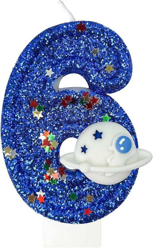 HXOUSE Spaceship Number 6 Birthday Candles - Outer Space Universe Birthday Candles for Cake, 6 Candle Topper for Anniversary Celebrations, Astronaut Rocket Party Decorations for Boys