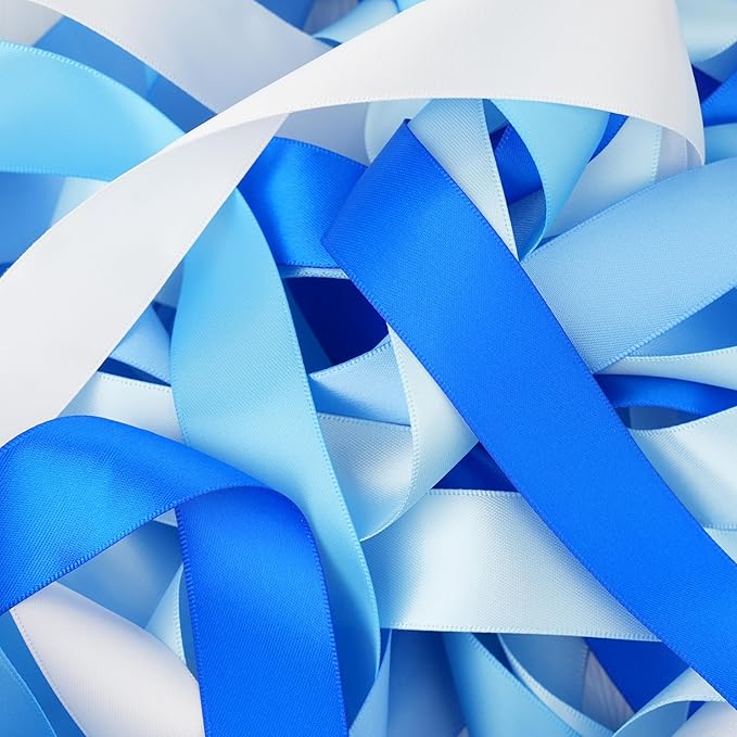 MAYREEL 1 Inch Blue Satin Ribbon Light Blue for Gift Wrapping Wedding Bridal Shower Party Decorations 5 Rolls 10 Yards Each Color Total 50 Yards