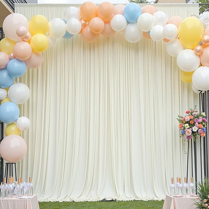 10ft×12ft Wrinkle Free Ivory Backdrop Curtain for Wedding Parties, 2 Panels 5×12ft Long Soft Silky Polyester Backdrop Drapes Cream Photo Back Drop Curtains for Party Photography Background Cloth