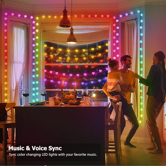 33ft Star String Lights, 66 LED RGB Color Changing String Fairy Lights, Smart APP & IR Remote Control, 200+ Scene Modes for Bedroom Backdrop Indoor Outdoor Christmas Decorations