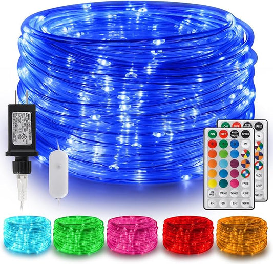Gvwoxm 50FT 150 LED Rope Lights, 18 Colors with Timer, 5 Modes, Waterproof Plug-in Remote Control Camping String Lights for Outside, Camping, Classroom, Party, Festival Decoration Light Strings