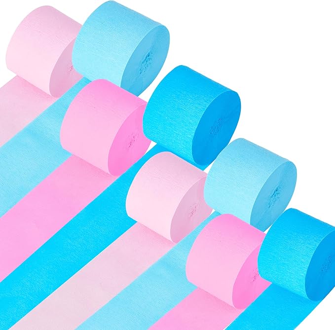 Pink Blue Crepe Paper Streamers, 656 Ft Gender Reveal Decorations Streamers Kit,8 Rolls Hanging Streamer Paper for Birthday Anniversary Baby Shower Shower Party Supplies
