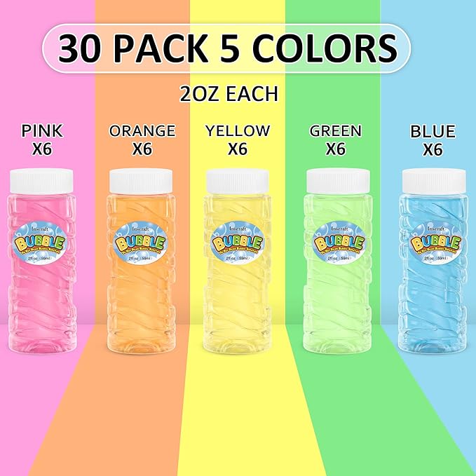 Inscraft 30 PCS Bubble Bottles with Wands Assortment for Kids, 2oz Bubbles Solution Each, Outdoor & Indoor Summer Toy, Weddings, Party Favors, Birthday, Refill for Bubbles Machine Blower