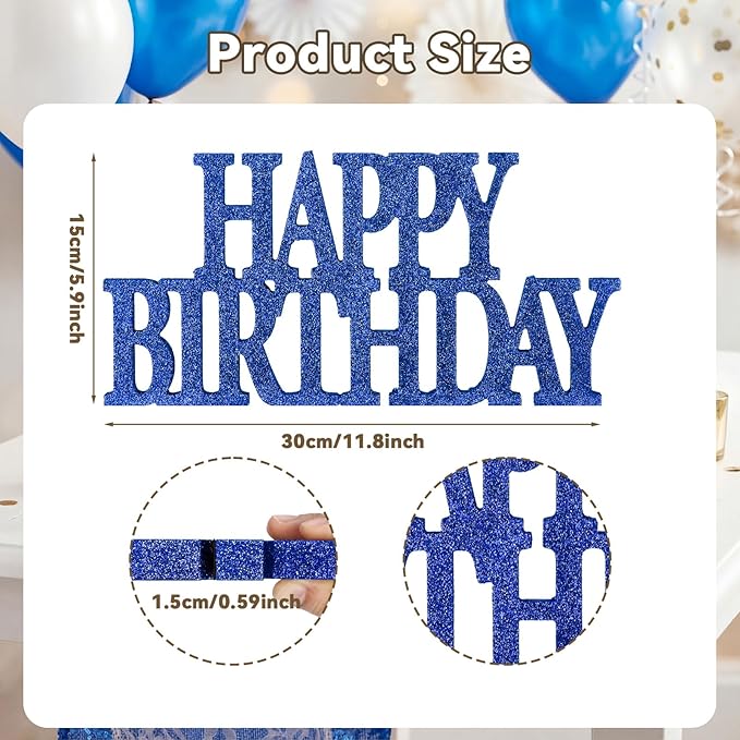 Novabright Happy Birthday Sign Centerpieces for Table Birthday Party Decorations for Women Bday Birthdays Themed Celebration Party Supplies(Blue,Glitter)