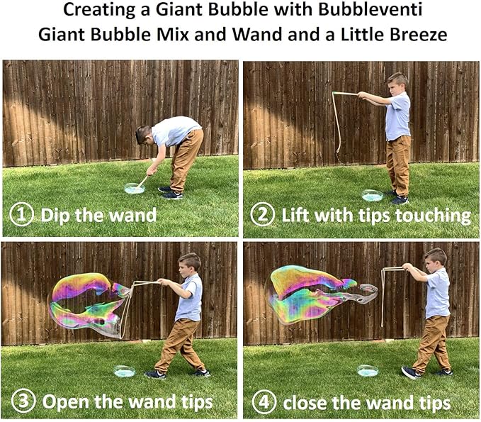| Made in USA | Includes Two Wooden Wands, a Tips/Tricks Booklet, and 1 Large Bottle of Bubble Mix - Makes Gallons of Big Bubble Solution for Parties and Fun (Party: 2 Wands and Large Mix)