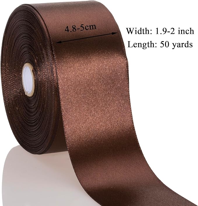 YASEO 2 Inch Brown Solid Satin Ribbon, 50 Yards Craft Fabric Ribbon for Gift Wrapping Floral Bouquets Wedding Party Decoration