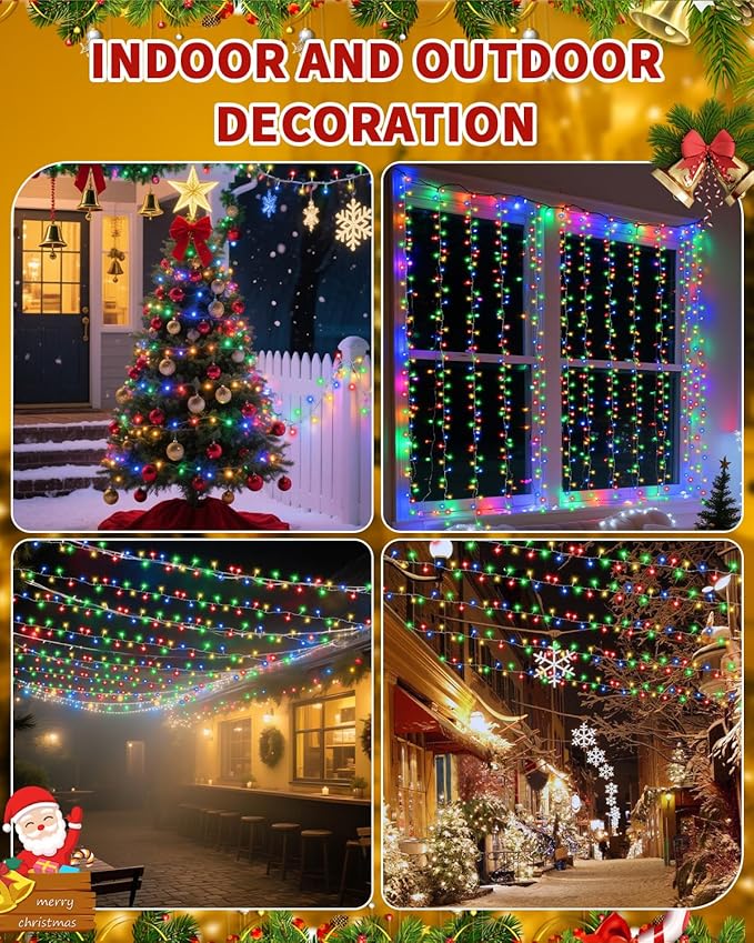 Christmas Lights String Outdoor Indoor, Xmas Tree Decorations Lights, Plug in Twinkle Fairy Light with Remote Timer Dimmable for Room Yard Holiday Party Wedding Decor (Multicolor, 403FT 1200 LED)