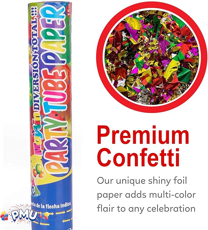 PMU Cannons Party Poppers - Confetti Blaster for Drive-by Birthdays-Celebrations, Graduation, Wedding, Christmas, New Year’s Eve - Party Poppers Confetti Shooters - 12 inch, Pkg/6