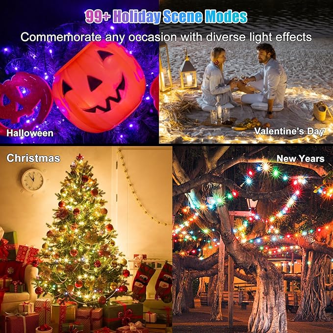 100 LEDs RGB Smart IC Fairy Lights, [APP & Remote Control] 33FT/10M Multicolor String Lights Indoor, USB Powered & IP65 Waterproof, Christmas Light Decoration for Outdoor, Christmas, Bedroom