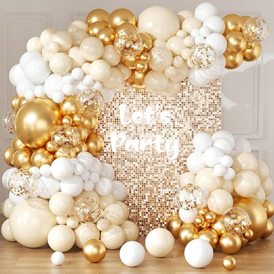 164PCS White and Gold Balloons Arch Kit 164PCS White Nude Balloons with Metallic Chrome Gold Confetti Latex Balloons for Boho Wedding Baby Bridal Shower Baptism Engagement Birthday Party Decorations