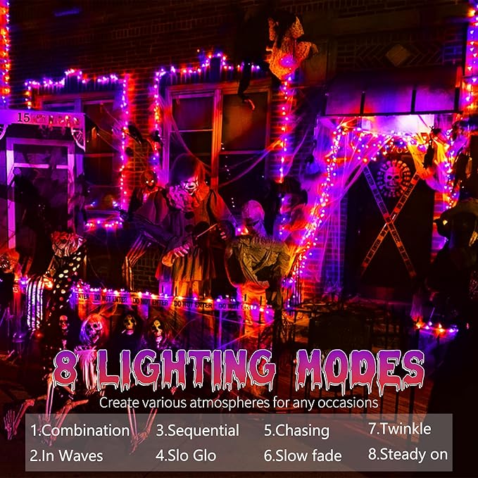 ODEETRONIC Halloween Lights, 65.6ft 200 LED Purple & Orange Globe String Lights, Connectable Berry String Lights, 8 Modes Ball Lights with Timer, Outdoor Halloween Lights for Graden Tree Party Bedroom