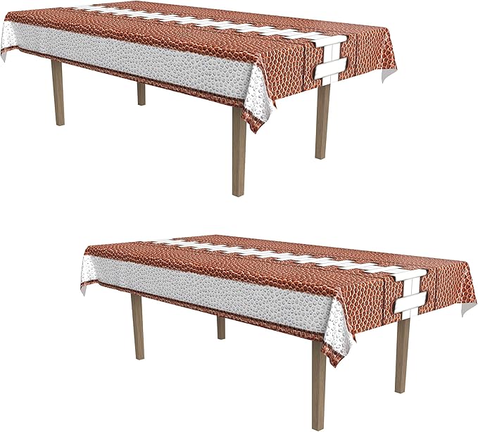 Beistle Brown Football Tablecovers, 2-Pack Plastic Tablecloths for Game Day, Tailgate Parties, Sports-Themed Birthdays, Team Celebrations and Football Party Table Decorations, 54” x 108”