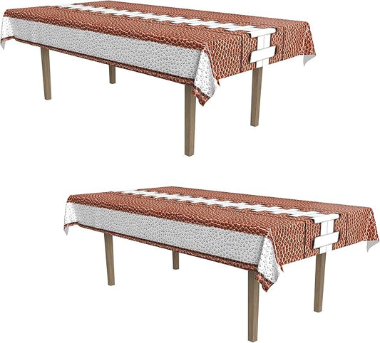 Beistle Brown Football Tablecovers, 2-Pack Plastic Tablecloths for Game Day, Tailgate Parties, Sports-Themed Birthdays, Team Celebrations and Football Party Table Decorations, 54” x 108”