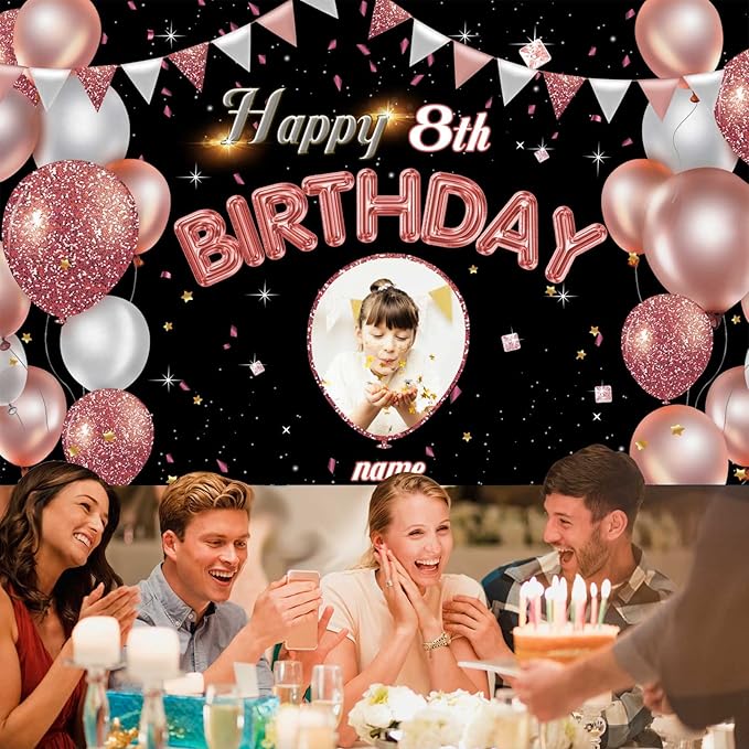 Custom Rose Gold Happy Birthday Banner Backdrop Personalization Large Happy Birthday Yard Sign backgroud It's My Birthday Backdrop Indoor Outdoor Decoration Supplies for Women Girl