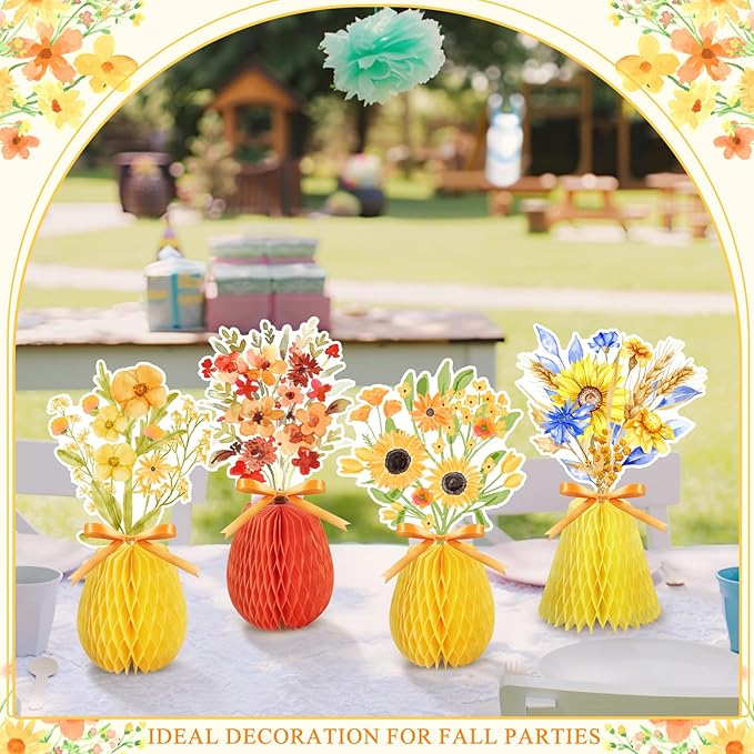 9 Pcs Wildflowers Honeycomb Centerpieces Fall Wildflower Theme Table Centerpieces Wildflower Birthday Table Decorations for Thanksgiving Holiday Party Supplies Home Decor