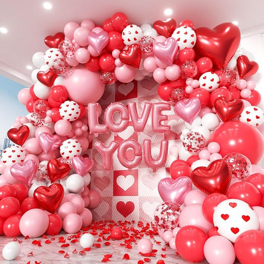 171pcs Valentines Day Balloons Garland Arch Kit, Pink Red White Confetti Heart Balloons Arch for Valentine's Galentine's Day Birthday Wedding Anniversary Engagement Party Decorations