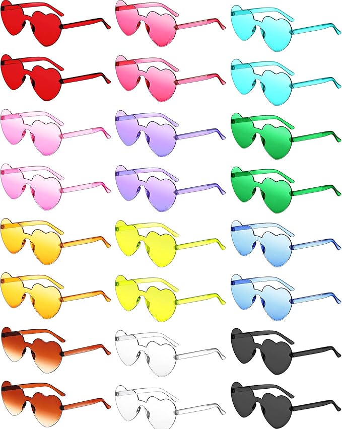 Kingdder 24 Pairs Heart Shaped Sunglasses Rimless Glasses Bulk Candy Color Tinted Eyewear Summer Party Favors