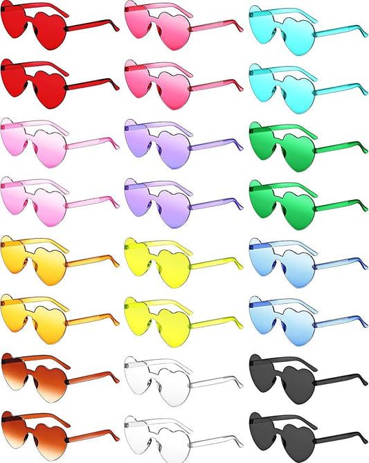 Kingdder 24 Pairs Heart Shaped Sunglasses Rimless Glasses Bulk Candy Color Tinted Eyewear Summer Party Favors