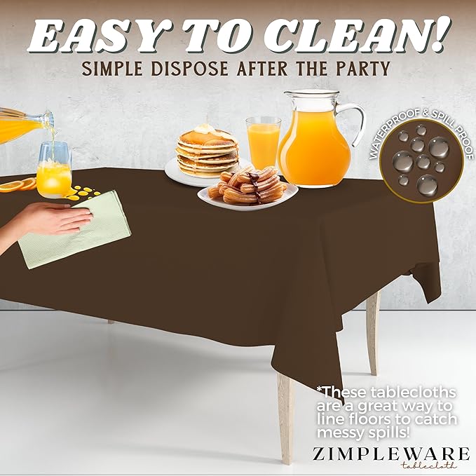 ZIMPLEWARE Premium Brown Plastic Table Cloth Disposable (12 Pk) Plastic Tablecloths for Rectangle Tables (54in x 108in) Party Table Cloths Disposable for 6ft to 8ft Rectangle Tables