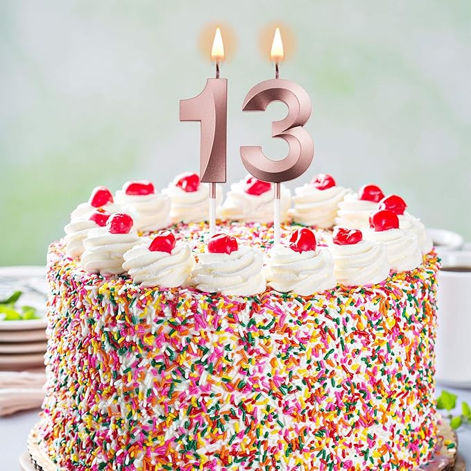 BBTO 13th & 31st Birthday Candles Number Candles Cake Topper Decoration for Birthday Wedding Anniversary Celebration Supplies(Rose Gold)