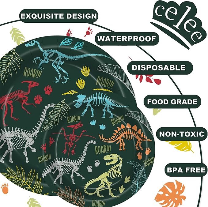 Dinosaur Fossil Birthday Party Decorations for 40 Guests – Dinosaur Dig Birthday Plates and Napkins– Fossil Theme Disposable Tableware Set