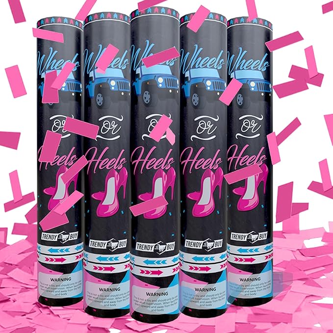 5pc Pink Gender Reveal Confetti Cannon Poppers - Biodegradable Baby Girl Gender Reveal Poppers Confetti - Pink Confetti Cannon Gender Reveal Confetti Poppers, Pink Confetti Popper for Party