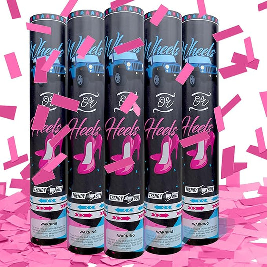 5pc Pink Gender Reveal Confetti Cannon Poppers - Biodegradable Baby Girl Gender Reveal Poppers Confetti - Pink Confetti Cannon Gender Reveal Confetti Poppers, Pink Confetti Popper for Party