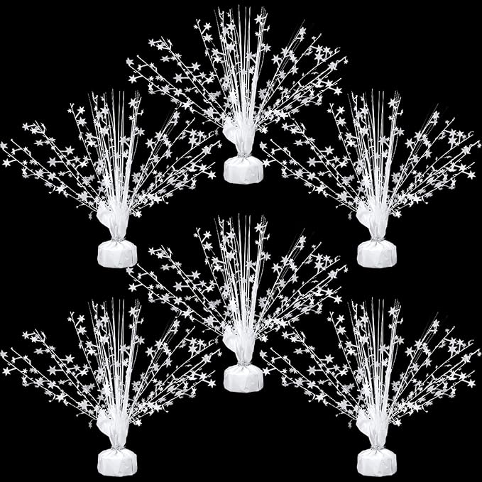 Crowye 6 Pcs Metallic Foil Spray Centerpiece Party Star Decoration Table Decor for Birthday Wedding Graduation Bachelorette Spring Party Holiday(White,Small Star)
