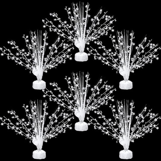 Crowye 6 Pcs Metallic Foil Spray Centerpiece Party Star Decoration Table Decor for Birthday Wedding Graduation Bachelorette Spring Party Holiday(White,Small Star)