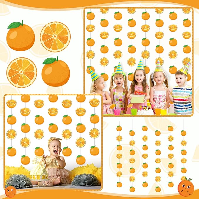 Daifunli 8 Pcs Orange Party Decorations Citrus Slice Birthday Hanging Garlands Banner Tangerine Paper Cutouts Streamer for Little Cutie Orange Baby Shower Wall Ceiling Spritz Decor Supplies