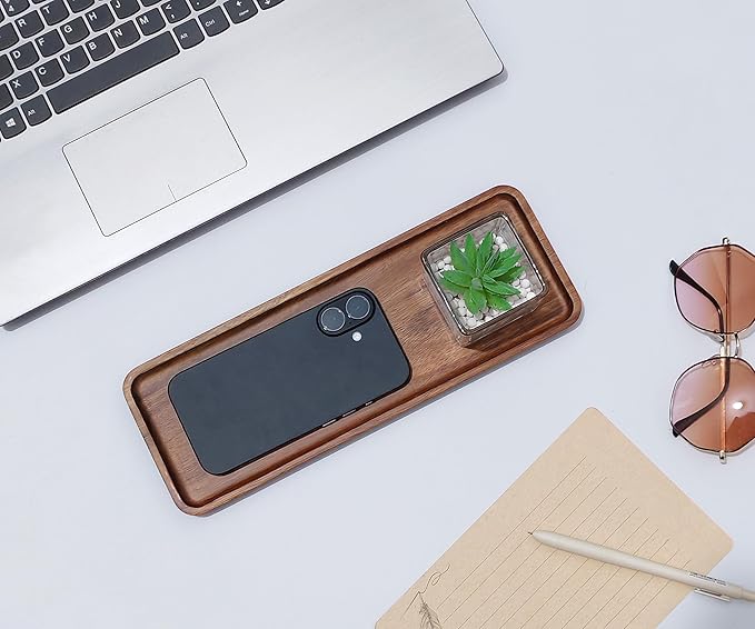Small Wooden Tray (11.3 x 4.1 inch) 3 Pack, Rectangular Mini Serving Tray for Coffee Tables, Dessert, Snack, Fruit, Acacia Wood Platter for Vegetable, Decor Restaurant