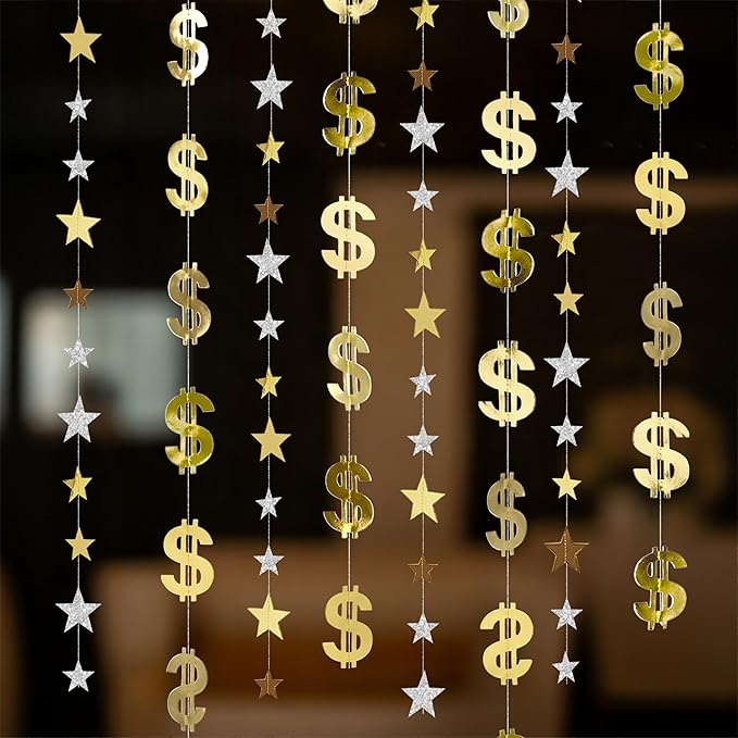 Cheerland Dollar Party Decorations Money Garland Currency $ Sign Hanging Streamer for Birthday Retirement Finance Office Vegas Theme Casino Night Gambling Success Tax Decor Graduation Party Supplies