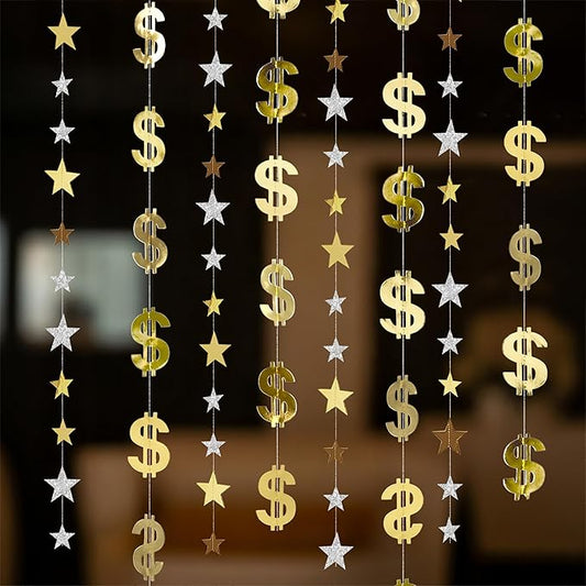 Cheerland Dollar Party Decorations Money Garland Currency $ Sign Hanging Streamer for Birthday Retirement Finance Office Vegas Theme Casino Night Gambling Success Tax Decor Graduation Party Supplies