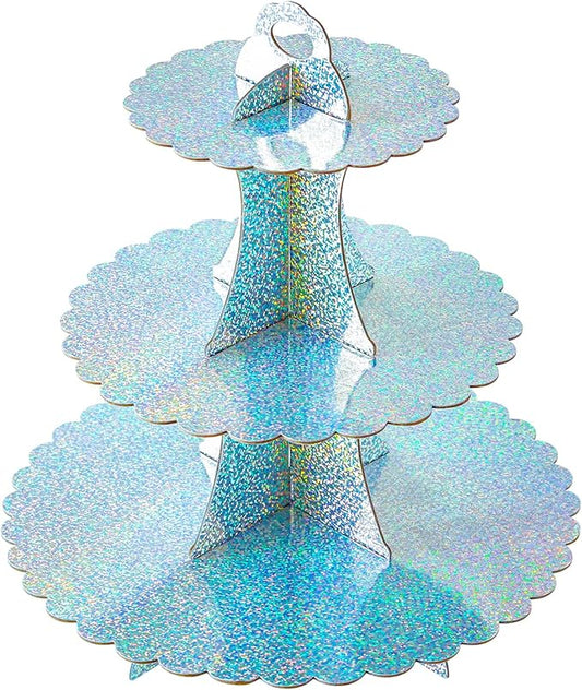 Soleebee 3-Tier Cupcake Stand, Cardboard Cupcake Tower, Dessert Cup Cake Stand Tower for Birthday Wedding Party Decoration, Cupcake Tier Stand 1 Set (Glitter AB Color)
