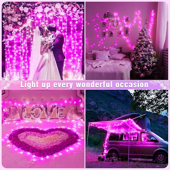 100FT 300 LED Outdoor String Lights, Connectable Pink Christmas Lights Indoor Waterproof with 8 Modes, Plug in Twinkle Fairy Lights Clear Wire for Bedroom Wedding Garden Patio Party Decorations