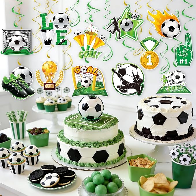Soccer Hanging Swirls - 30 Pcs Soccer Party Decorations Ceiling Hanging Streamers for Soccer Themed Party Decor Supplies