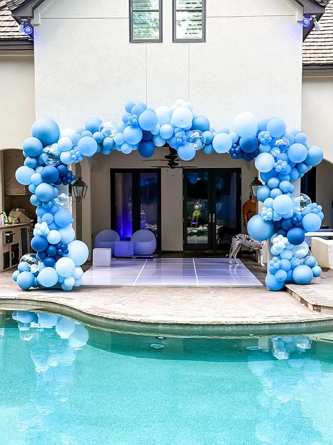 Blue Latex Balloons, 50pcs 12 Inches Metallic Light Navy Blue Balloons with 1 Ribbon for Baby Shower, Wedding, Birthday Party Decorations