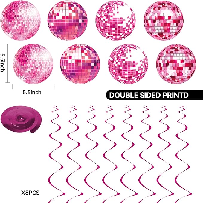 Pre-Strung Pink Birthday Decorations - Girls Women's 10PCS It's Giving Banner Hanging Swirls Decorations Supplies Cheers to Girl's Party