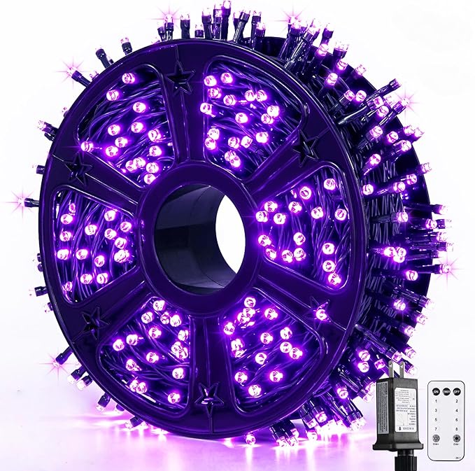 JMEXSUSS 500 LED Purple Christmas Lights, 173ft 8 Modes Christmas String Lights Outdoor Waterproof, Green Wire Purple LED Light for Indoor Party House Xmas Decorations